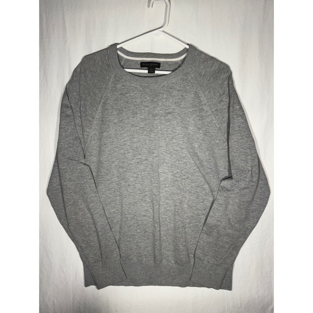 Banana Republic Mens Gray Cotton Slub Raglan Crewneck Sweater Large L